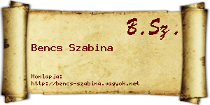 Bencs Szabina névjegykártya